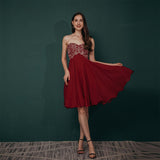 A Line Strapless Chiffon Sequins Knee Length Homecoming Dresses Short Prom Dresses WH291045