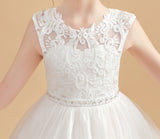 Cute Cap Sleeves Ivory Tulle Flower Girl Dresses With Beading FL0003