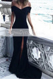 Sexy Leg Slit Long Mermaid Off-the-Shoulder Black Sweetheart Strapless Prom Dresses uk PH180