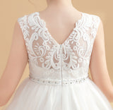 Cute Cap Sleeves Ivory Tulle Flower Girl Dresses With Beading FL0003