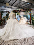 Round Neck Half Sleeve Ball Gown Quinceanera Dresses Beads Ivory Wedding Dresses P1091