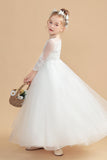 Elegant Long Sleeves Ivory Tulle Flower Girl Dresses With Lace FL0004