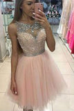 Tulle Short Beads Cute Sleeveless Homecoming Dress PM436