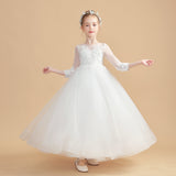 Elegant Long Sleeves Ivory Tulle Flower Girl Dresses With Lace FL0004