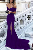 Sexy Leg Slit Long Mermaid Off-the-Shoulder Black Sweetheart Strapless Prom Dresses uk PH180