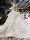 Round Neck Half Sleeve Ball Gown Quinceanera Dresses Beads Ivory Wedding Dresses P1091