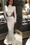 High Neck Mermaid Long Sleeve Hollow Waist Backless Saudi Arabia Prom Dress uk PM165