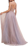 Gorgeous A Line Spaghetti Straps V-Neck Blush Tulle Prom Dress P1213