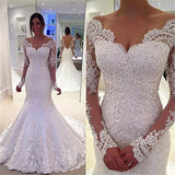 Long Sleeves Mermaid Lace Off-the-Shoulder Long Wedding Dresses BA37