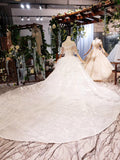 Round Neck Half Sleeve Ball Gown Quinceanera Dresses Beads Ivory Wedding Dresses P1091