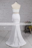 Ivory Mermaid Sweetheart Satin Two Pieces Slit Floor-length Draped Prom Dresses PH406