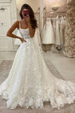 A-line Scoop Neck Tulle Wedding Dress with Appliques N101