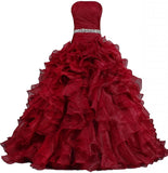 Pretty Burgundy Sweetheart Ball Gown Quinceanera Dresses Ruffle Prom Dresses