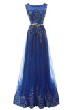 Gorgeous Scoop Neck Beading Royal Blue Prom Dresses