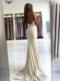 Sexy Mermaid V-Neck Ivory Satin Prom Dresses Formal Gowns