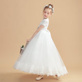 Tulle Short Sleeves Ivory Flower Girl Dresses With Beading FL0006