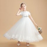 Tulle Short Sleeves Ivory Flower Girl Dresses With Beading FL0006