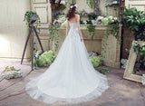 A Line Strapless Sleeveless Appliques Beading Tulle Court Train Wedding Dress WH30272