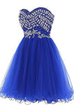 A Line Sweetheart Blue Tulle Beading Short Mini Homecoming Dresses