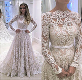 Sexy Lace A Line Fashion Long Sleeve Prom Dress