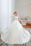 Ball Gown Strapless Long Sleeves Satin Cathedral Train Wedding Dresses WH39352