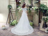 Chic A Line Off The Shoulder Appliques Sequins Tulle Court Train Wedding Dress WH33280