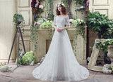 Chic A Line Off The Shoulder Appliques Sequins Tulle Court Train Wedding Dress WH33280