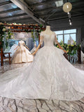 Round Neck Half Sleeve Ball Gown Quinceanera Dresses Beads Ivory Wedding Dresses P1091