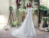 Chic A Line Off The Shoulder Appliques Sequins Tulle Court Train Wedding Dress WH33280