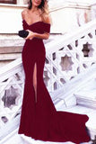 Sexy Leg Slit Long Mermaid Off-the-Shoulder Black Sweetheart Strapless Prom Dresses uk PH180