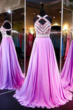 A Line Chiffon Halter Sleeveless Open Back Prom Dress