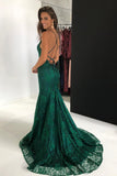 Elegant Straps V-Neck Burgundy Lace Mermaid Long Evening Dresses Prom Dresses P1361