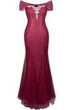 Halter Bateau Mermaid Beaded Tulle Sheath Prom Dress