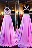 A Line Chiffon Halter Sleeveless Open Back Prom Dress