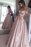 Pearl Pink A Line Off the Shoulder Sweetheart Pockets Long Prom Dress