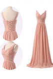 V-Neck Ruffles Long Chiffon Bridesmaid Dress PM466