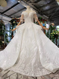 Round Neck Half Sleeve Ball Gown Quinceanera Dresses Beads Ivory Wedding Dresses P1091