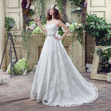 Chic Ball Gown Strapless Appliques Beading Tulle Court Train Wedding Dress WH35269