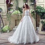 Chic Ball Gown Strapless Appliques Beading Tulle Court Train Wedding Dress WH35269