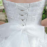 Chic Ball Gown Strapless Appliques Beading Tulle Court Train Wedding Dress WH35269