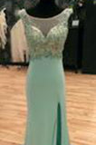 Mermaid Mint Sheer Back Scoop Chiffon Sleeveless Prom Dress