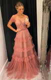 Off the shoulder Tulle Formal Prom Dress OK1325