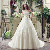 Chic Ball Gown Strapless Appliques Tulle Court Train Wedding Dress WH30235