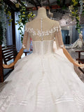 Round Neck Half Sleeve Ball Gown Quinceanera Dresses Beads Ivory Wedding Dresses P1091