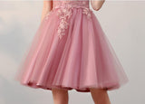 Chic A-Line Off-the-Shoulder Pink Appliques Lace-up Tulle Modest Long Prom Dresses uk PM410