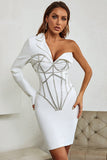 White One Shoulder Long Sleeve Uniform Short Homecoming Dress