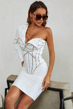 White One Shoulder Long Sleeve Uniform Short Homecoming Dress