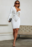 White One Shoulder Long Sleeve Uniform Short Homecoming Dress