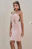 New Arrival Pink Spaghetti Straps Waist Tie Sheath Homecoming Dresses