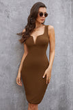 Brown V-Neck Sleeveless Knit Sheath Homecoming Dresses